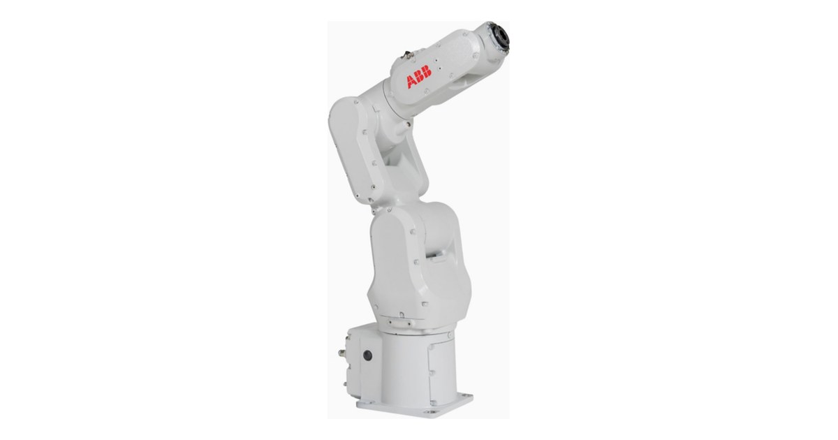 Render oficial del brazo industrial blanco ABB IRB 1100 sobre fondo claro