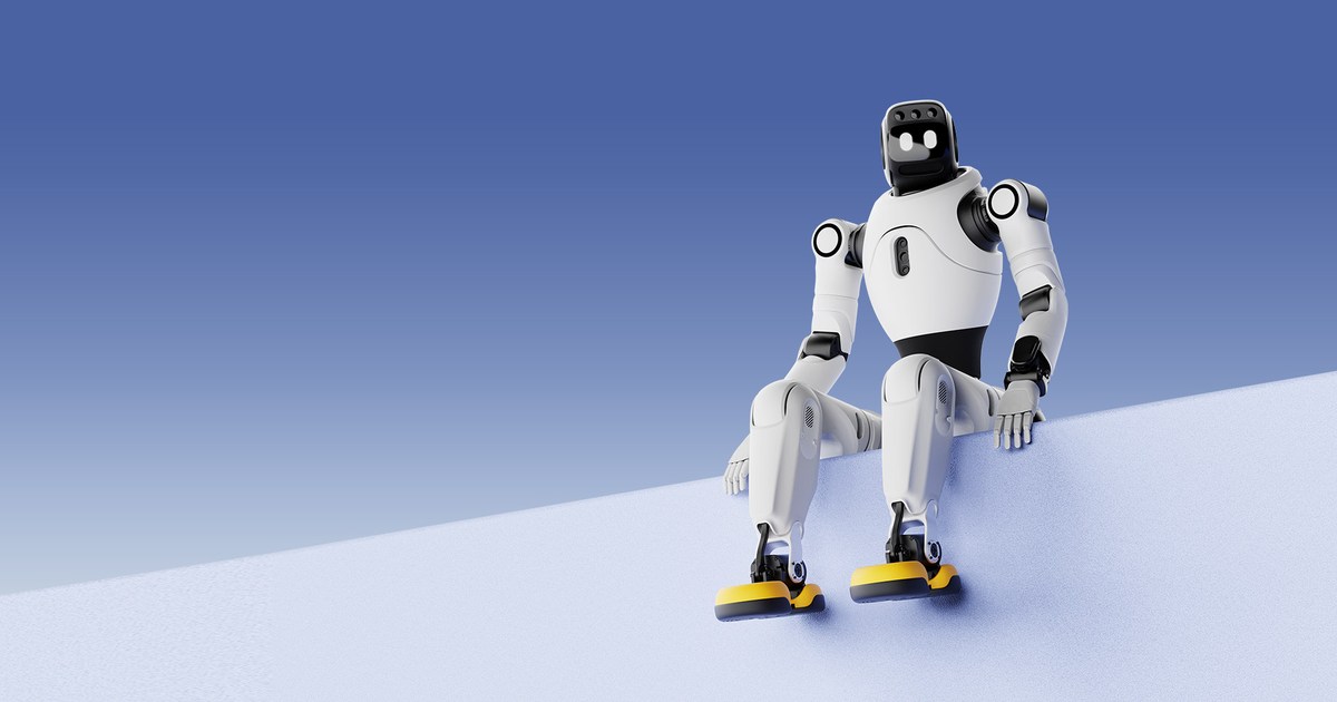 Representación oficial de AGIBOT X2 Ultra con cuerpo blanco y pies amarillos