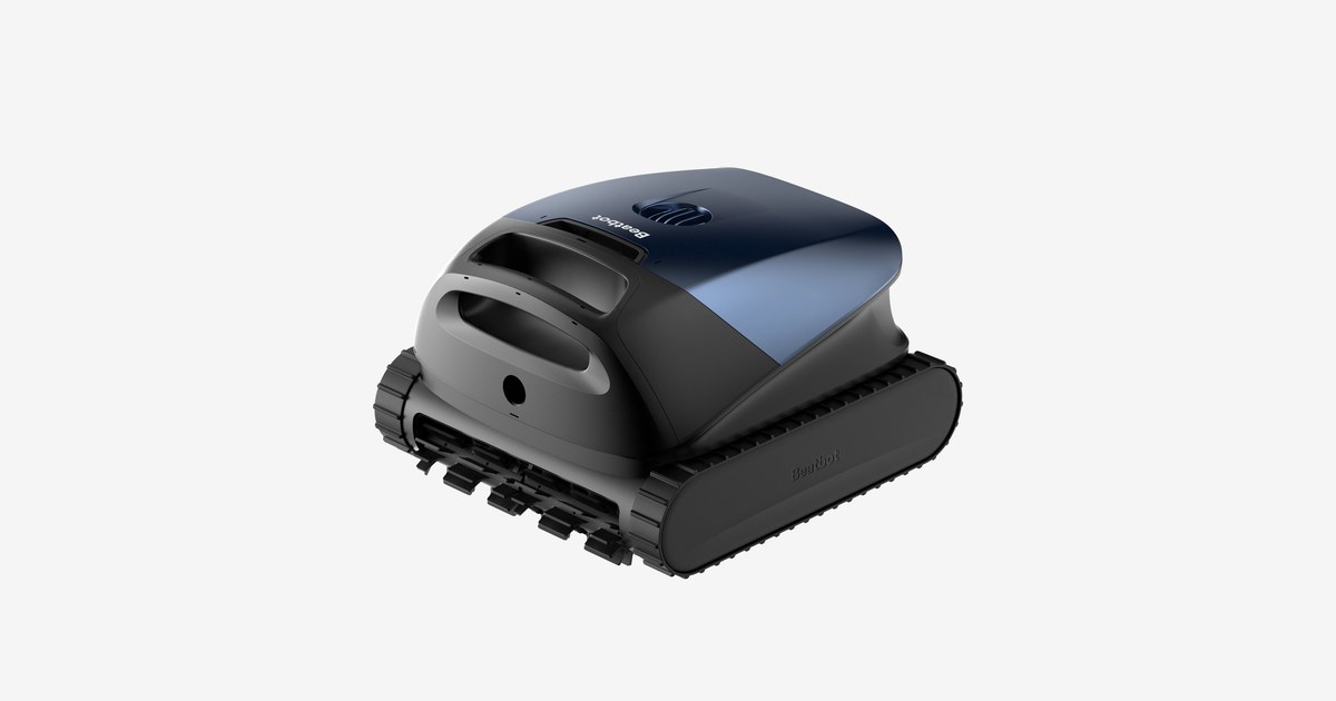 Render oficial del Beatbot Sora 10 azul, con orugas y cepillos delanteros.