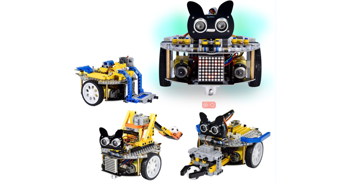 Beetlebot y varios montajes del kit KS0543 con base de ruedas, sensores y piezas de construcción.