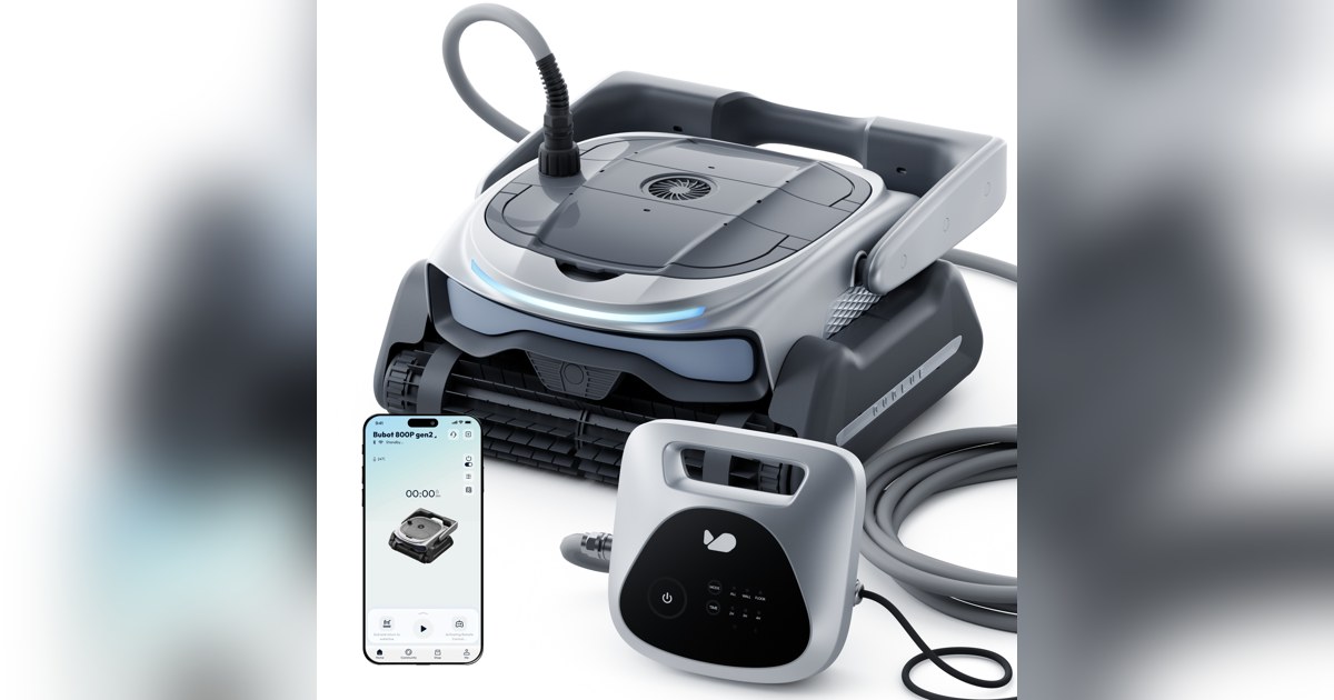 Render oficial de BUBLUE Bubot 800P Gen2 completo con cable y pantalla de aplicación.