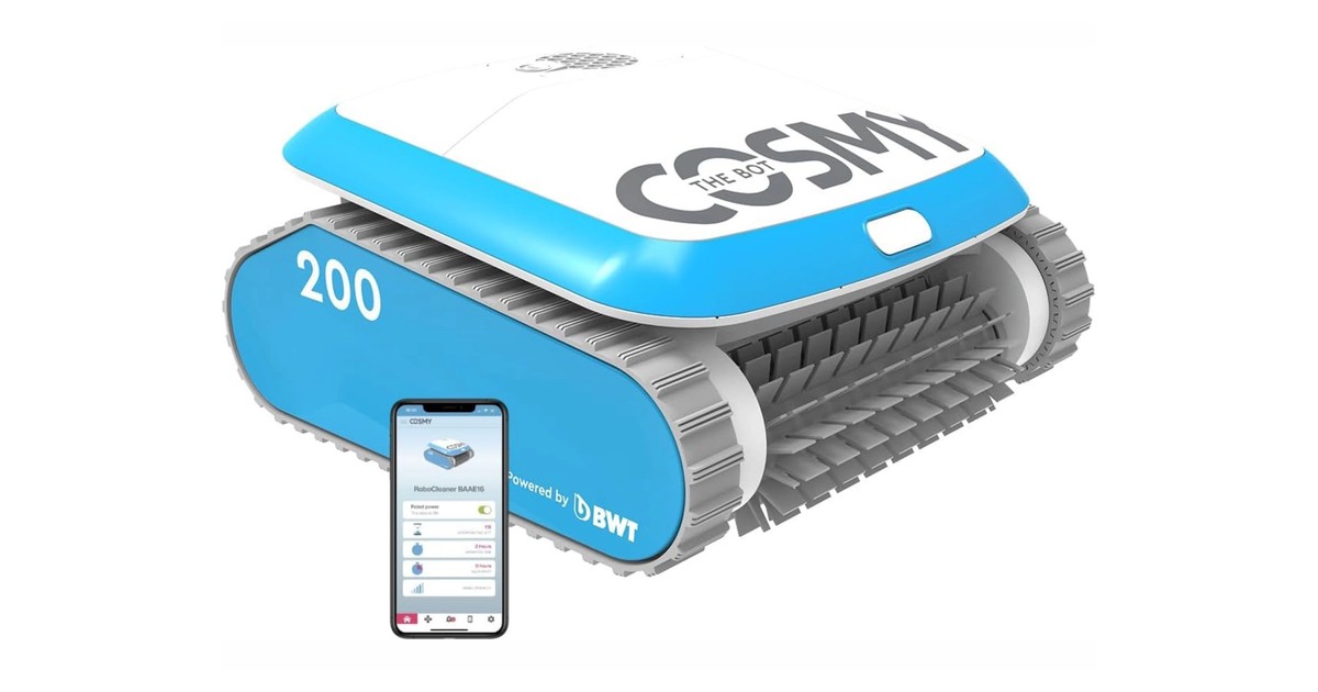 BWT Cosmy 200 blanco y azul con cepillos y aplicación.