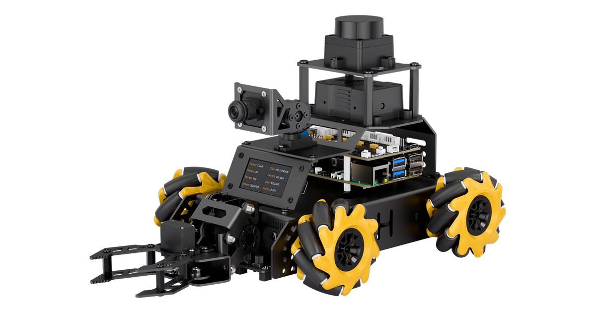 ClawPi de Hiwonder con ruedas Mecanum, cámara y brazo