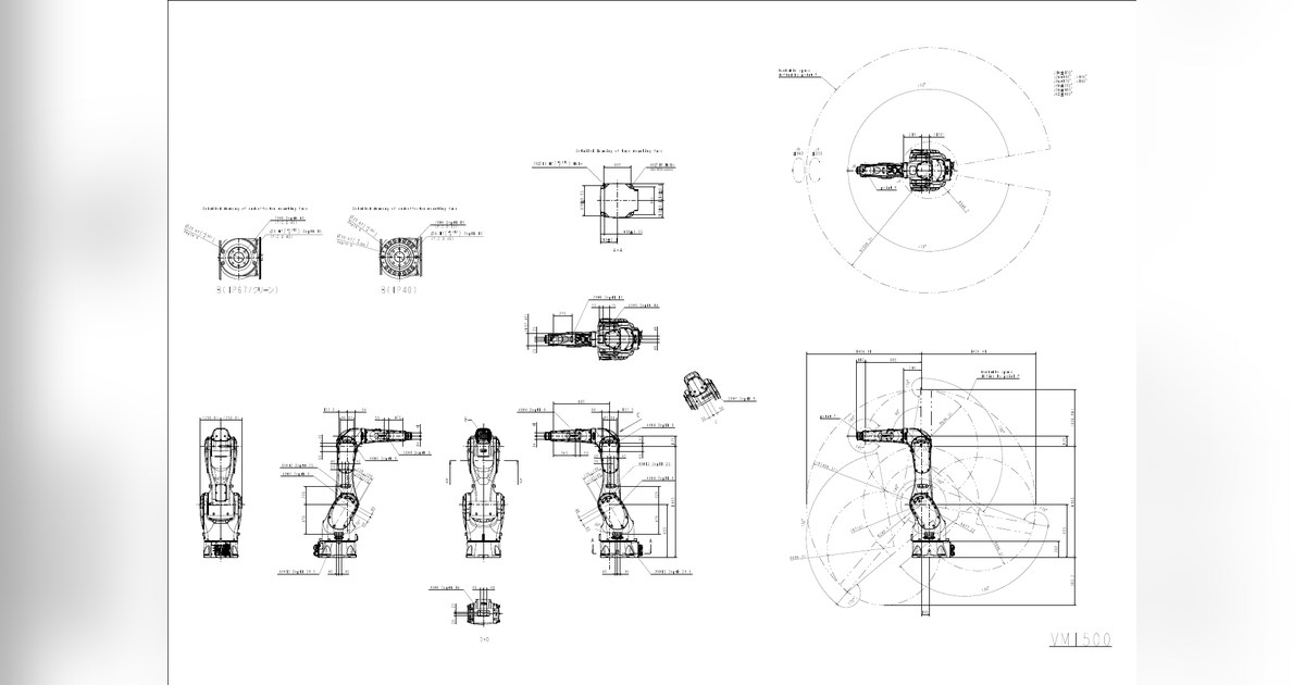 Plano oficial de dimensiones y área de trabajo del DENSO VMB-2515.