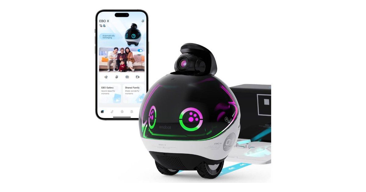 Robot doméstico Enabot EBO X blanco y negro con cámara superior elevable