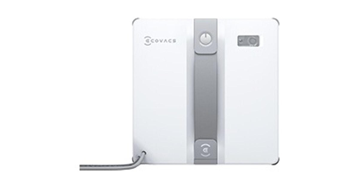 Render oficial del ECOVACS WINBOT MINI completo con su conexión de cable.