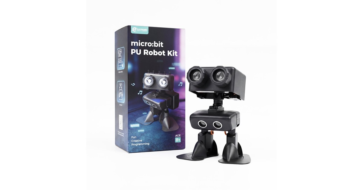 Imagen de producto del robot educativo ELECFREAKS PU junto a su caja
