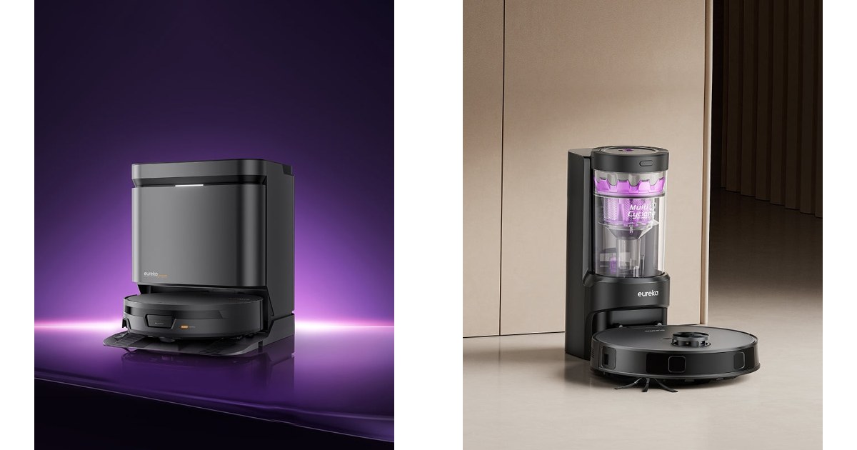 Montaje de renders oficiales de Eureka Z50, a la izquierda, y E10 Evo Plus, a la derecha, ambos completos con sus estaciones.