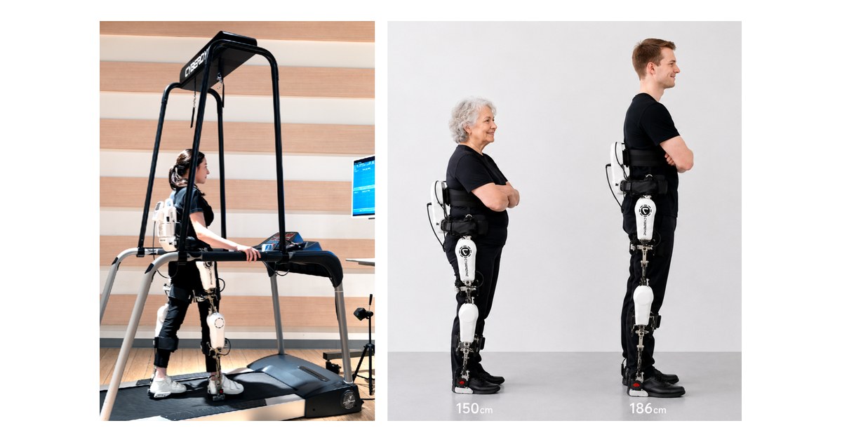 Exoesqueleto médico CYBERDYNE HAL de miembros inferiores sobre soporte