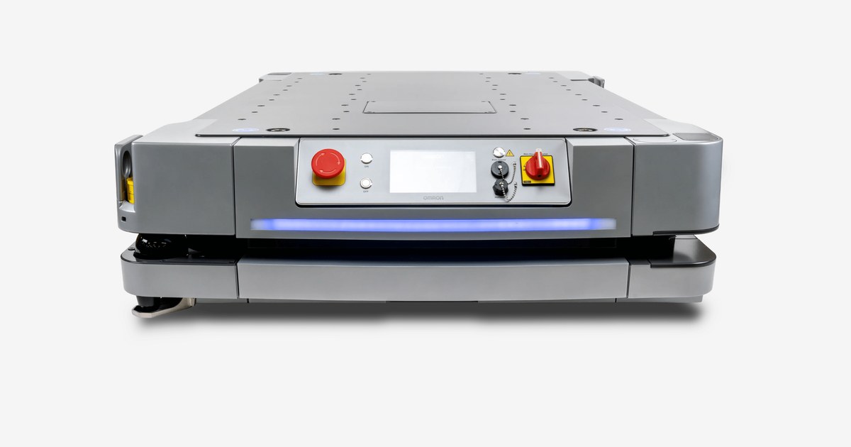 Render oficial del OMRON HD-1500 visto de frente, con base gris, mandos y banda luminosa azul.