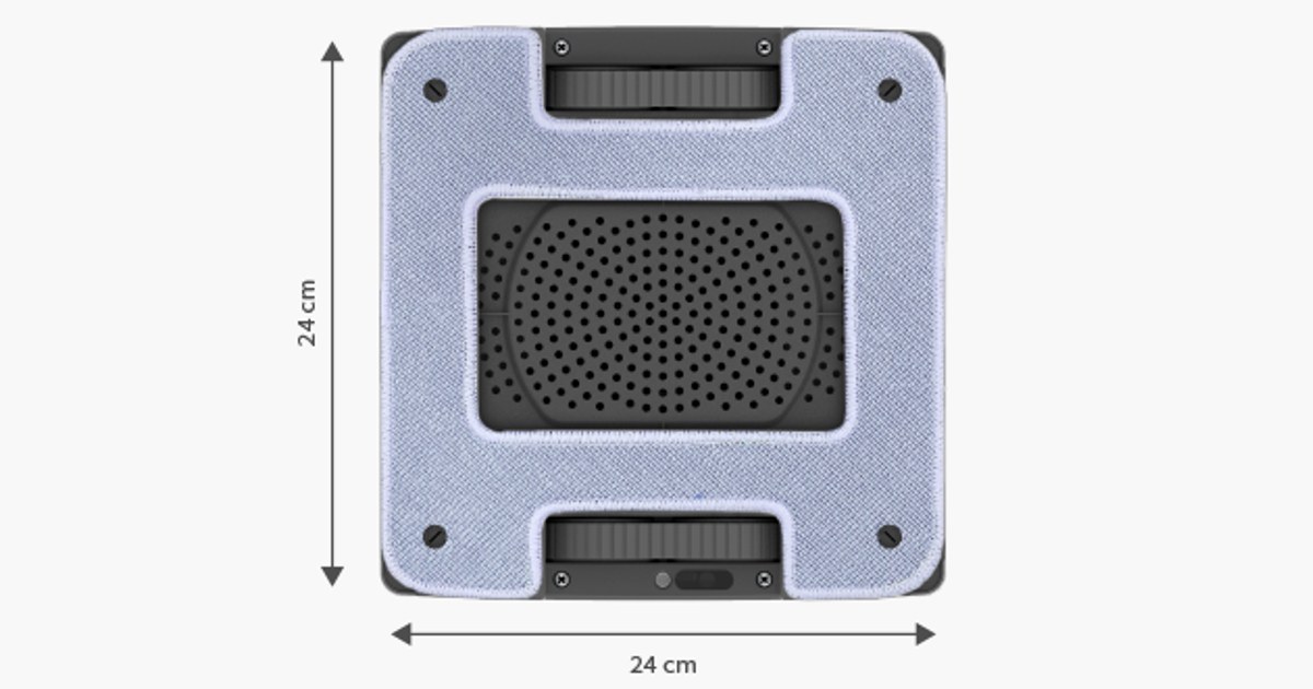 Parte inferior del HOBOT-2S con el paño rectangular y el sistema de limpieza.