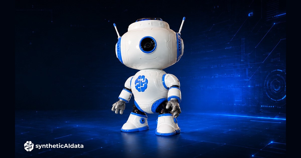 Imagen promocional oficial de JBR-001 completo, con cuerpo blanco y azul, cabeza con cámara y brazos, sobre fondo azul.