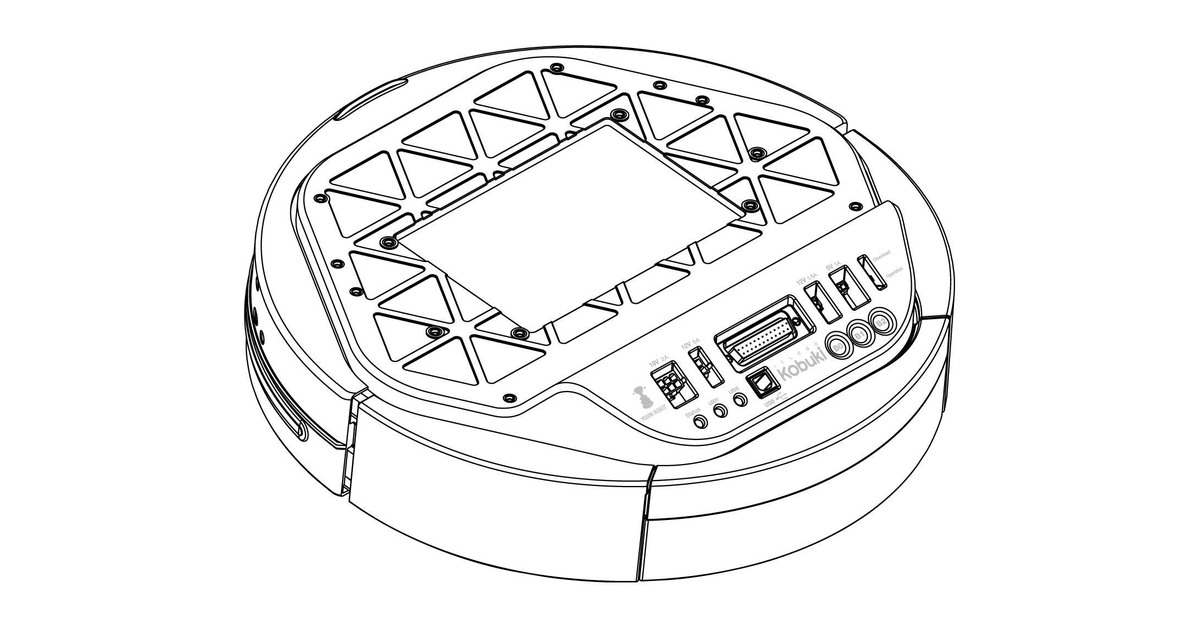 Dibujo técnico de la vista superior de la base móvil Kobuki.