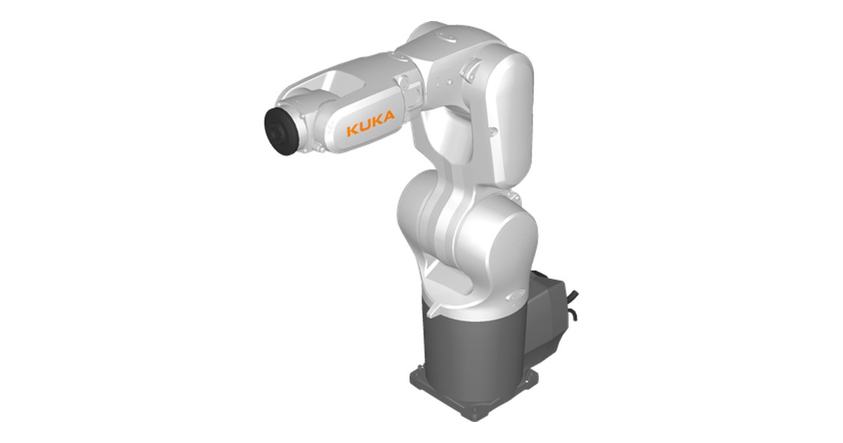 Representación gris del brazo industrial KUKA KR 6 R700-2 procedente de la biblioteca de RoboDK