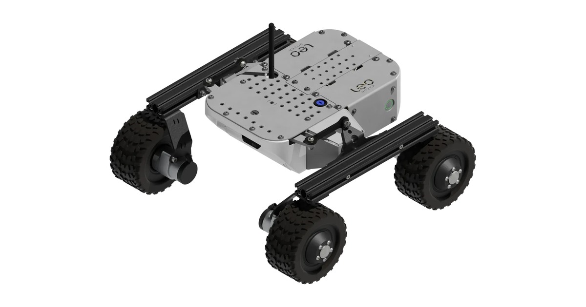 Render oficial de Leo Rover 1.9, con cuatro ruedas, placa superior y antena.