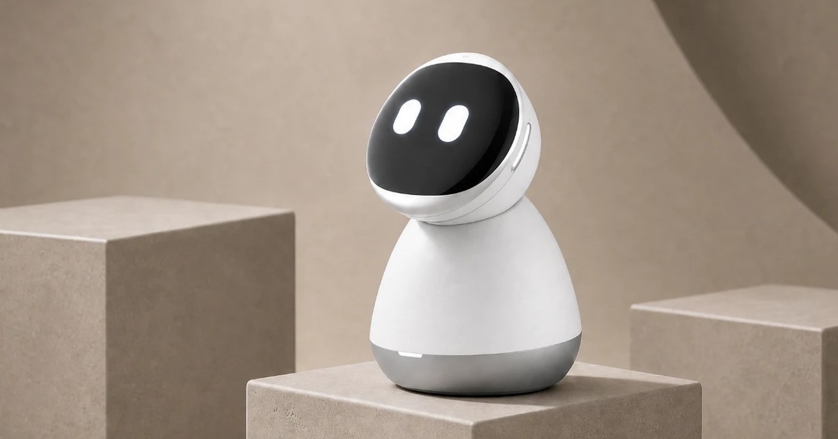 Render oficial del cuerpo de escritorio de iKairos, con pantalla circular de ojos blancos sobre un pedestal.