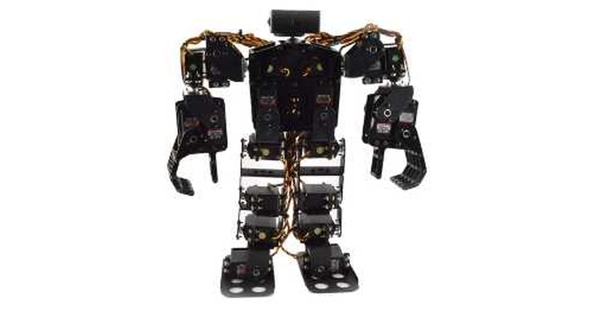 Pete de Lynxmotion, con estructura de servos y pinzas, de cuerpo entero.