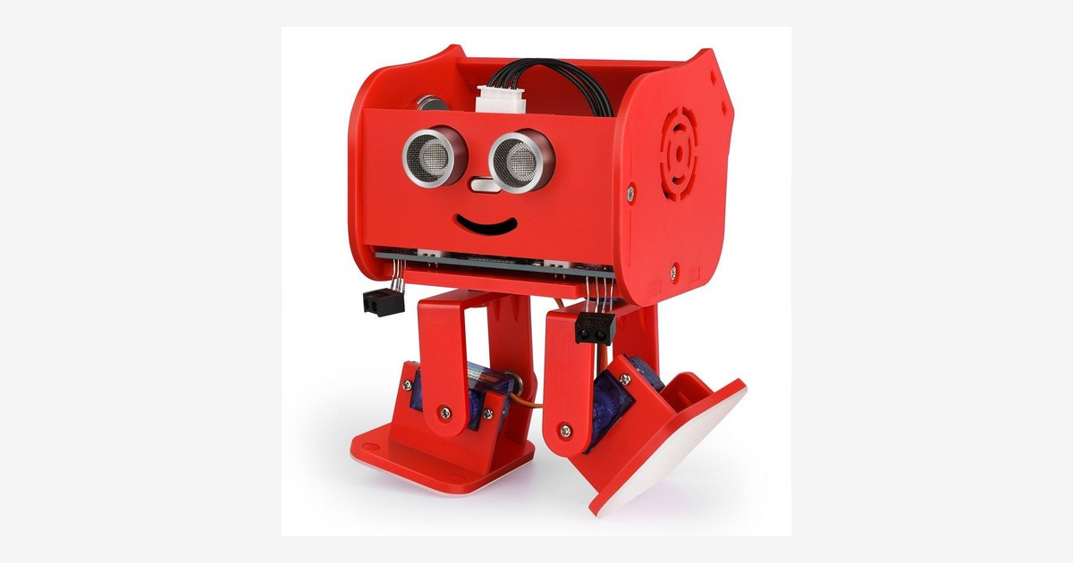 Fotografía oficial del Penguin Bot V2.0 rojo, con dos patas y ojos frontales.