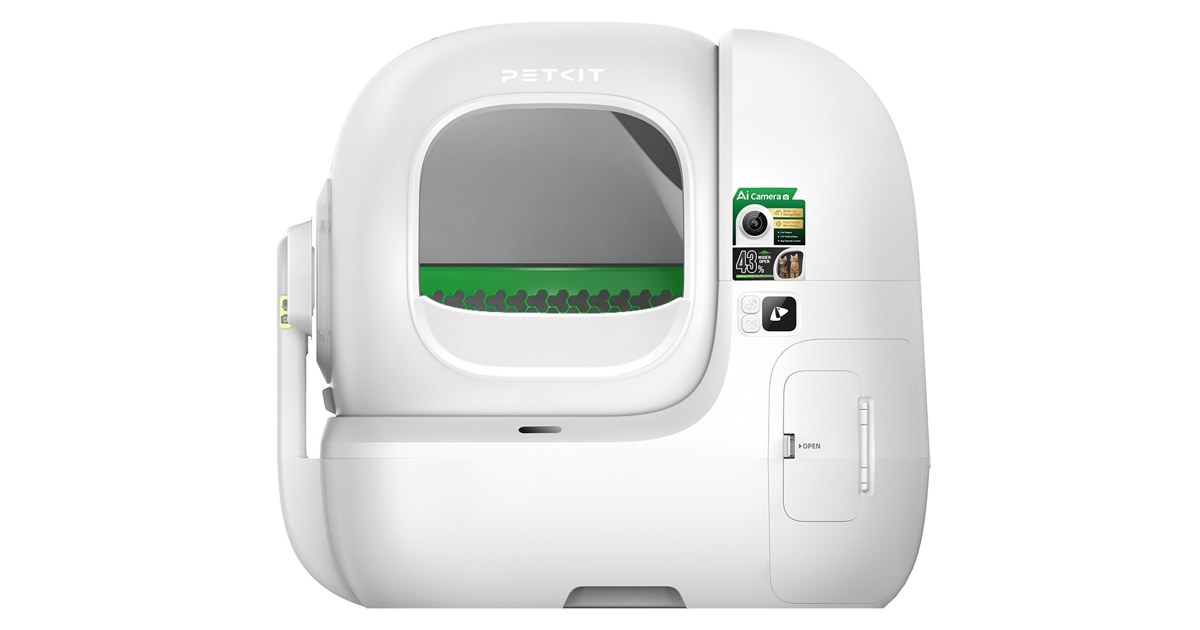 Imagen oficial de PETKIT Purobot Max Pro 2 completo, con entrada frontal y panel de control.