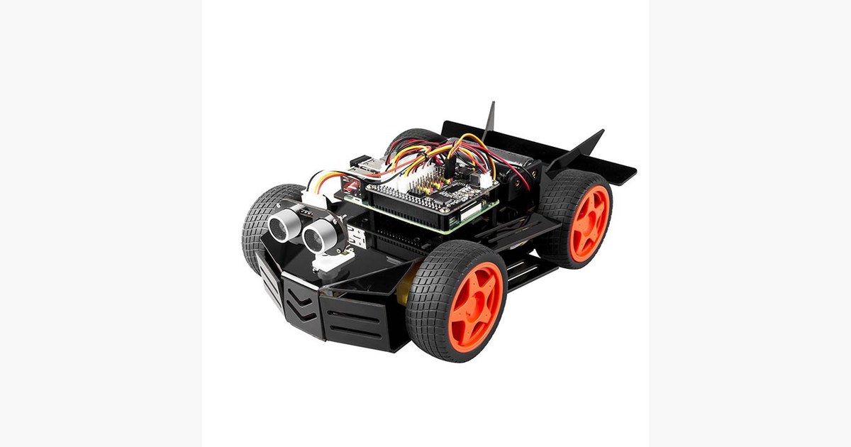 Imagen oficial del SunFounder PiCar-4WD con cuatro ruedas y sensor ultrasónico.