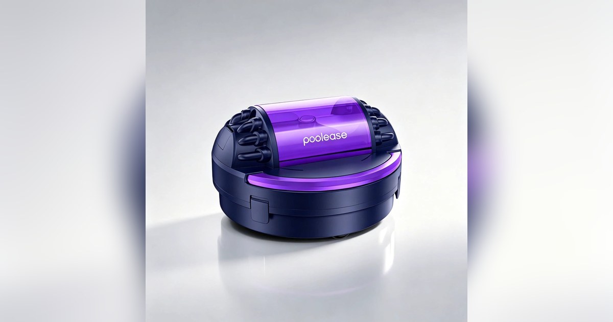 Render promocional oficial de Poolease X1 completo en azul y morado, con ruedas laterales, publicado en su página de producto.