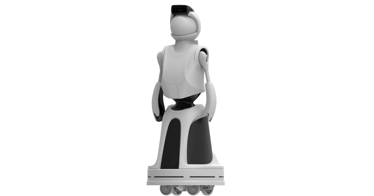Render documentado de Quori v1 con cabeza de retroproyección y base móvil.