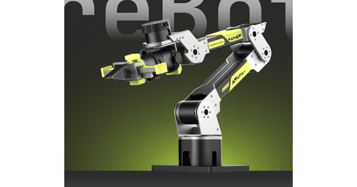 Representación oficial del brazo reBot Arm B601-DM con su pinza