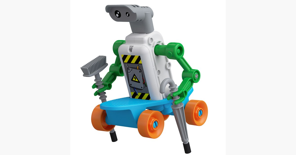 Imagen oficial del robot ReBotz Halfpipe sobre su base con ruedas.