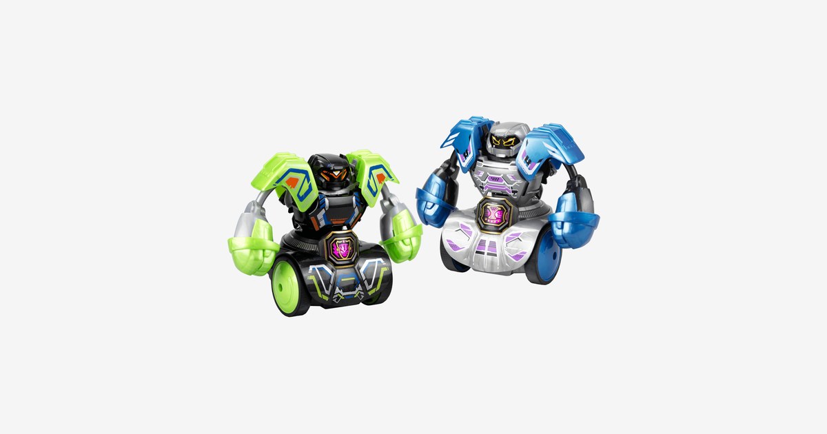 Imagen oficial de dos Robo Kombat Tornado de Silverlit, verde y azul.
