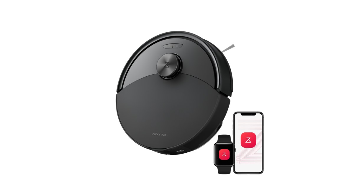 Imagen oficial de un Roborock Q10 de la familia S5 y X5 con accesorios y pantallas de control.