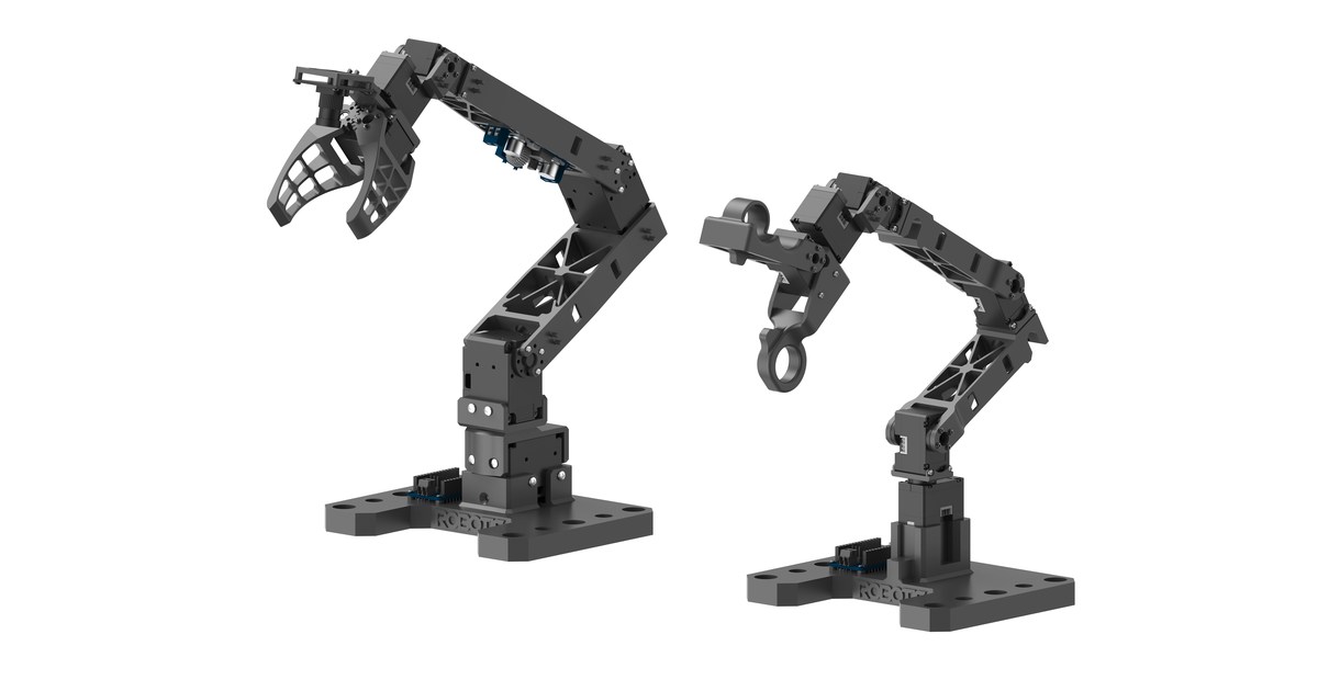 Representación oficial de los brazos seguidor y líder del sistema ROBOTIS OMX