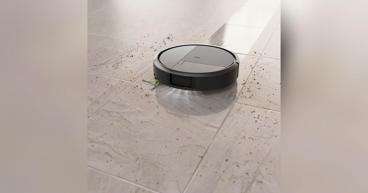 Fotografía promocional oficial de Roomba Plus 575 Combo completo aspirando sobre un suelo claro, publicada por iRobot.