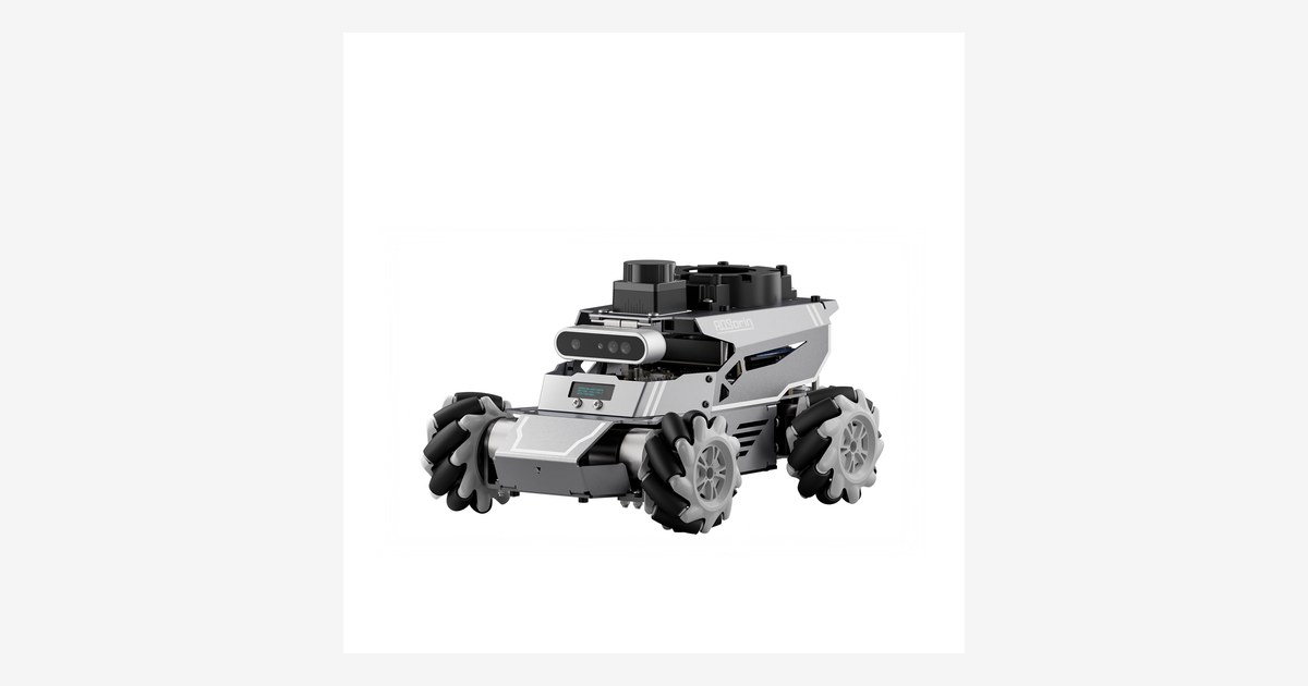Render oficial del ROSOrin con ruedas mecanum y conjunto de sensores superiores.