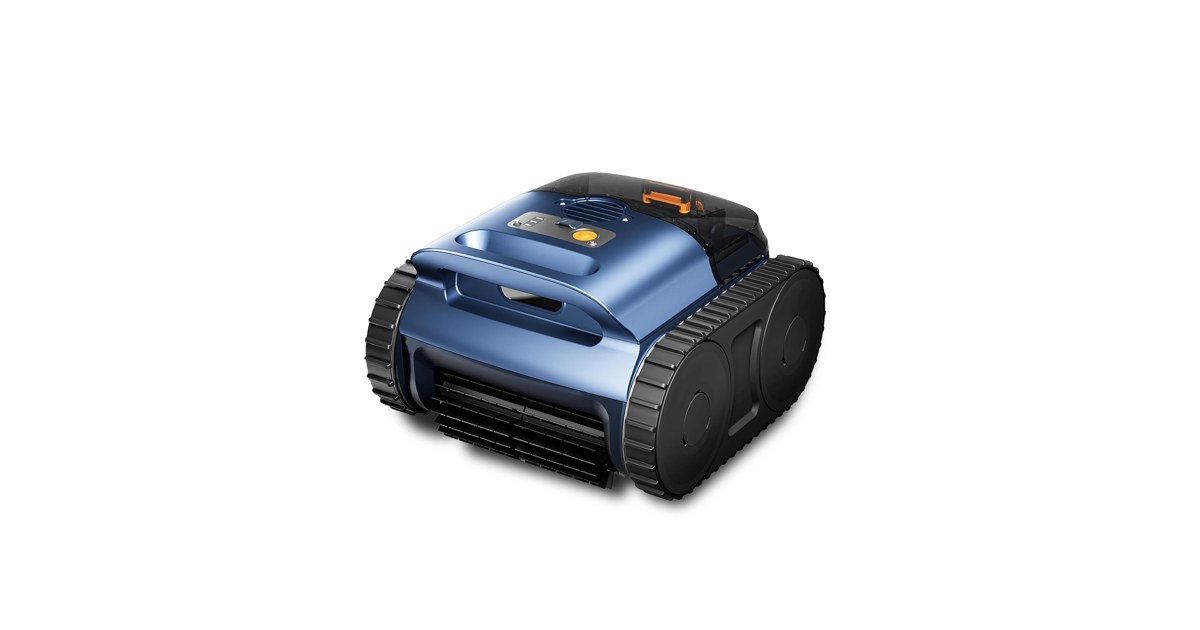 Render oficial de Seauto SAT25 completo, con carcasa azul, cepillo frontal y orugas laterales, sobre fondo blanco.