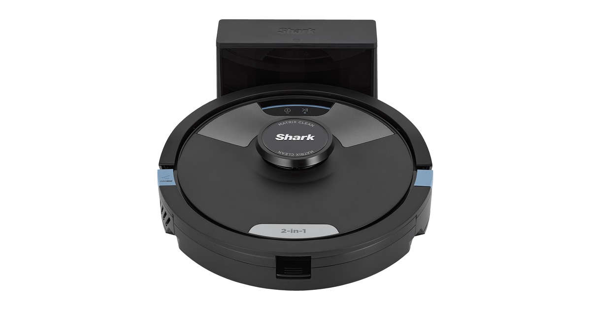 Shark Matrix Plus RV2620WDEU negro con su base de carga.