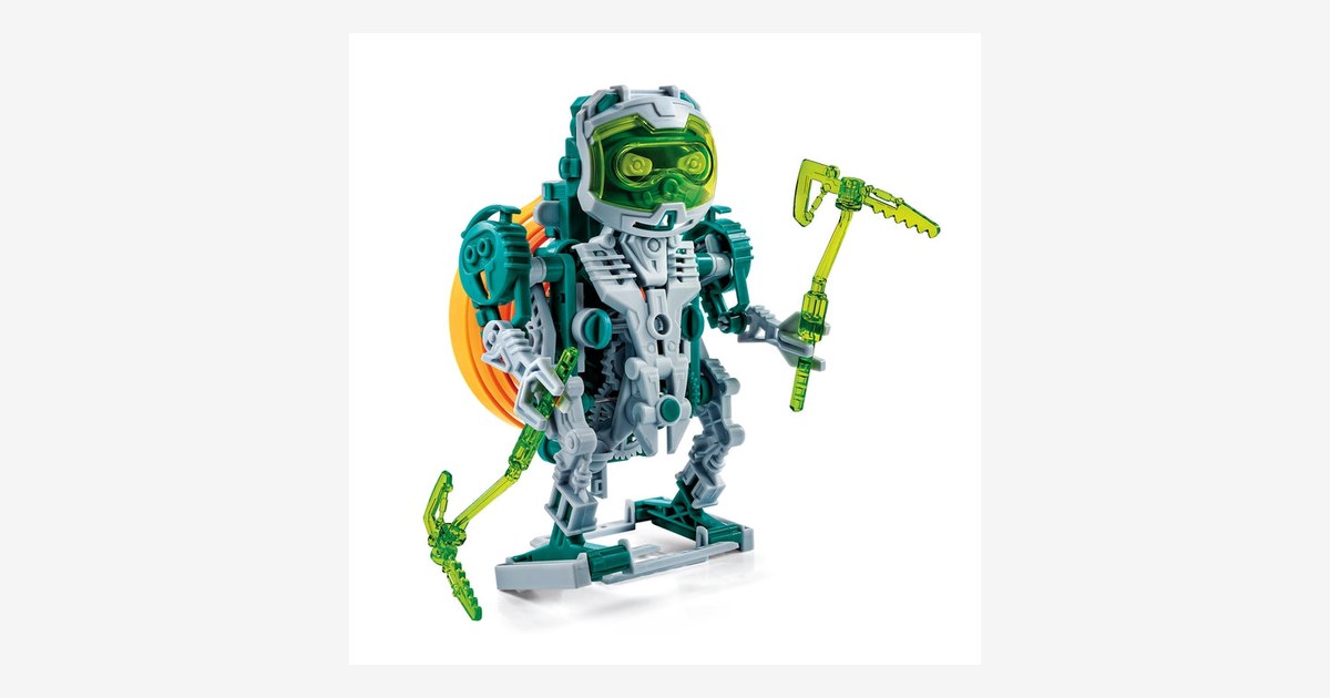 Fotografía oficial del Space Miner montado como robot verde con herramientas en los brazos.