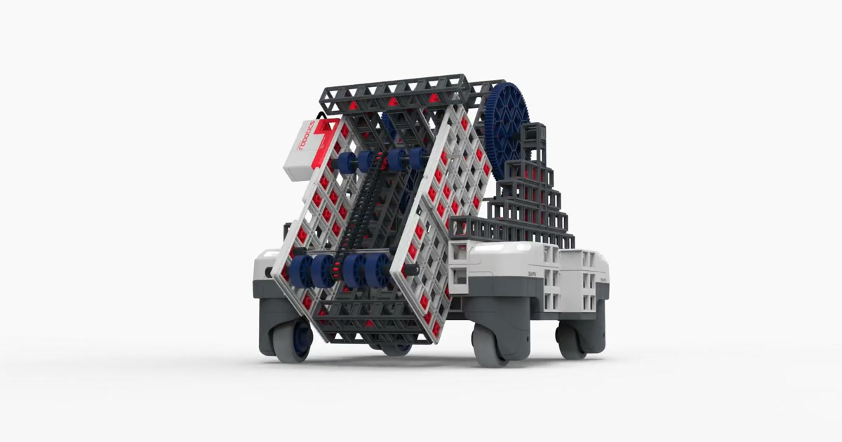 Render oficial del montaje Nova de Blueprint Robotics, con mecanismo de recogida inclinado sobre la base de cuatro ruedas; fotograma del vídeo de Sphero.