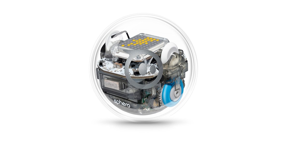 Fotografía oficial de Sphero BOLT: esfera robótica transparente con una matriz LED visible en el interior.