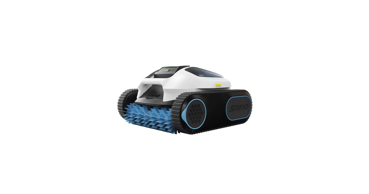Render oficial del limpiador de piscinas MAMMOTION SPINO E1 completo.