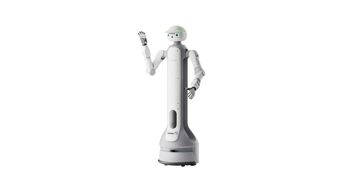 Render oficial del SwitchBot Onero H1 con base de ruedas, dos brazos y cabeza.