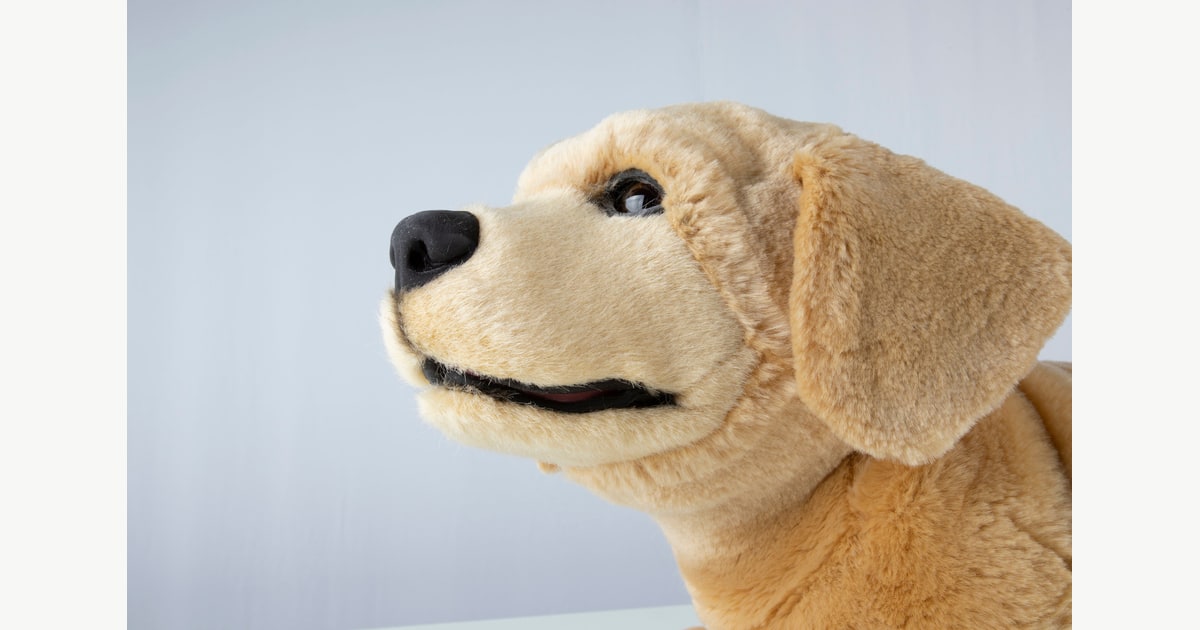 Cachorro robótico Jennie de Tombot con pelaje claro y orejas caídas