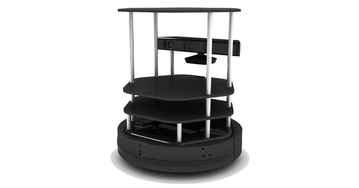 TurtleBot 2 con base circular negra, plataformas de montaje y cámara sobre la estructura.