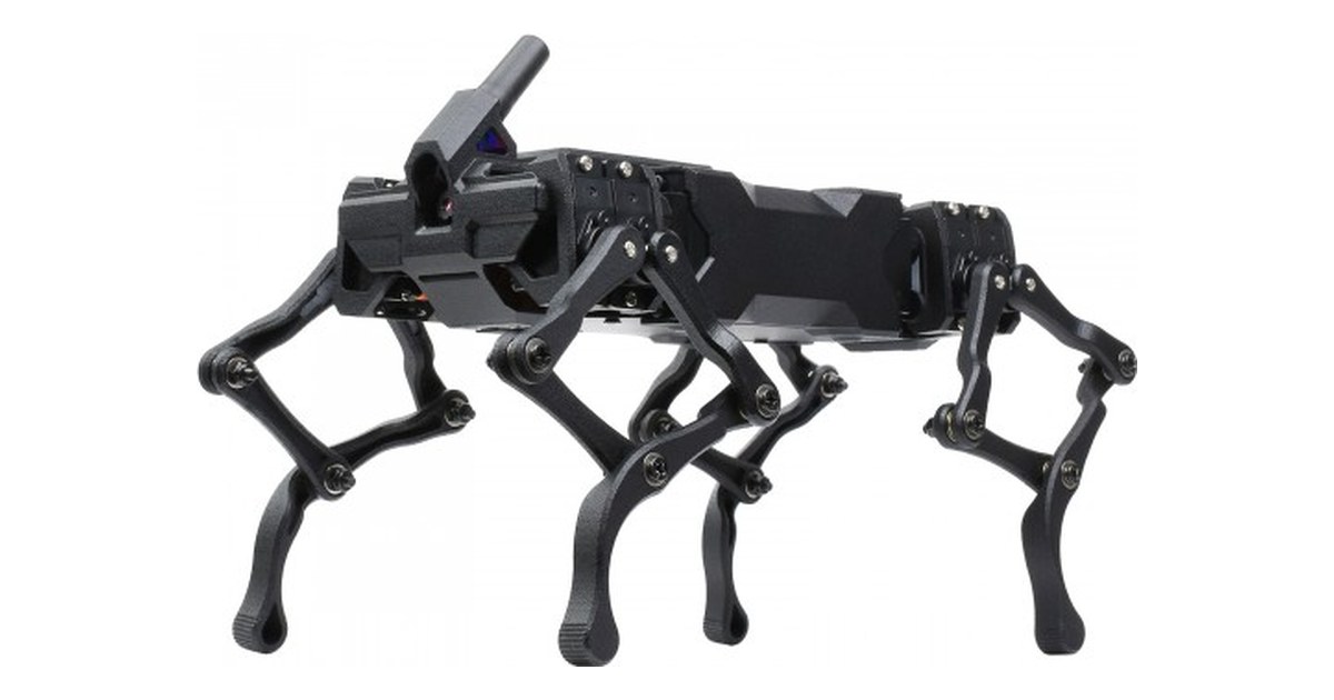 Cuadrúpedo negro WAVEGO de Waveshare con cámara frontal y cuatro patas articuladas