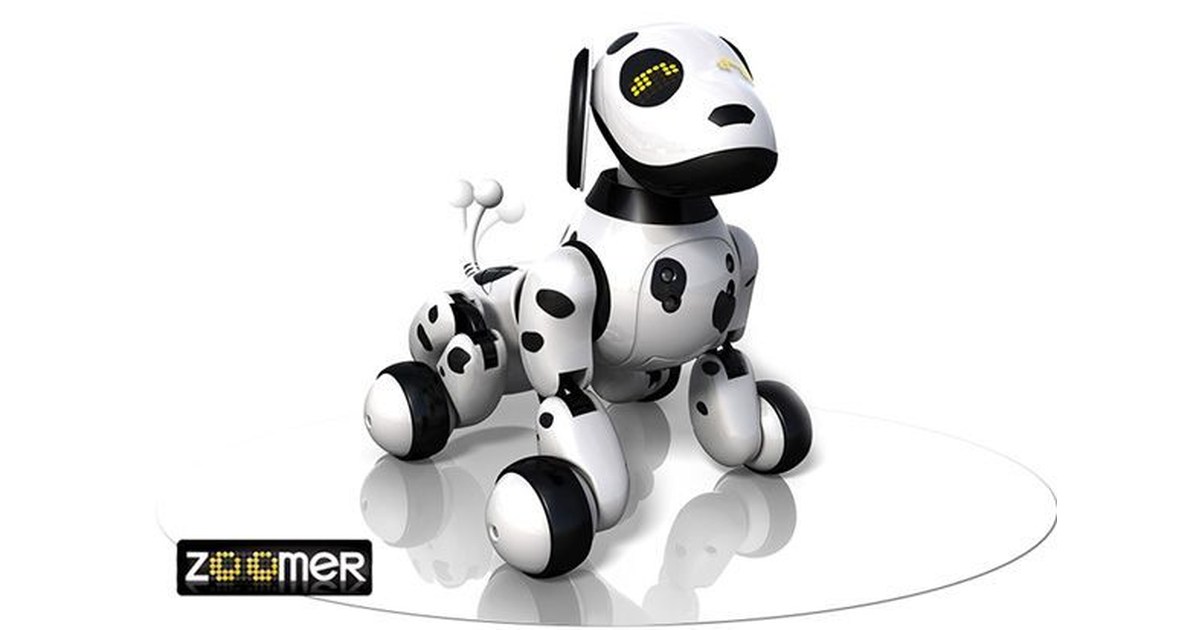 Render oficial de Zoomer blanco con manchas negras, completo y sobre fondo blanco.