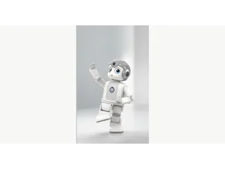 Render oficial de Alpha Mini de UBTECH saludando con un brazo levantado
