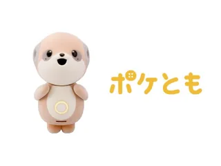 Imagen oficial de Sharp Poketomo completo, con cuerpo rosado, junto al nombre japonés del producto.