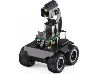 RaspRover metálico de cuatro ruedas con cámara sobre soporte