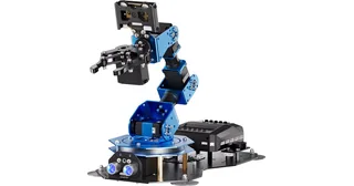 Brazo azul xArm AI de Hiwonder con pinza, módulo de visión y sensor ultrasónico frontal