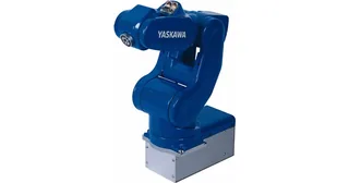 Brazo industrial Yaskawa MotoMini azul con seis ejes