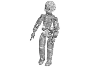 Render técnico de cuerpo entero de iCub, publicado por IIT.